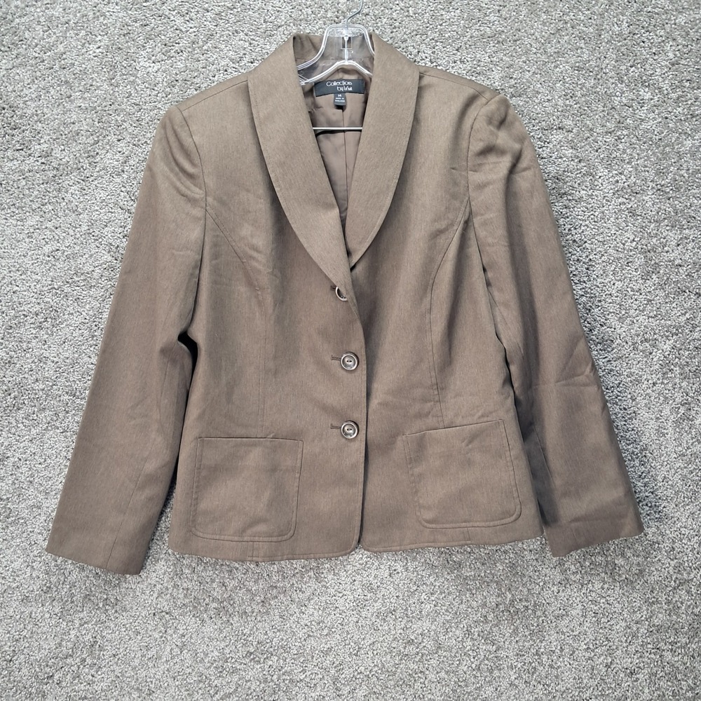 Collections by Le Suit Womens Brown Shawl Collar 3 Button Blazer Jacket Size 14